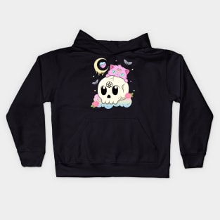 Creepy Kawaii Kitty with Skull Pastel Goth Kids Hoodie